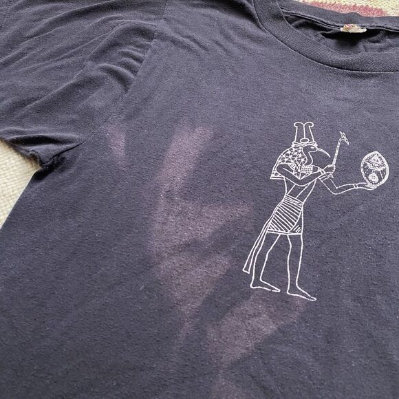Vintage 80s Egyptian God Thoth T Shirt Medium Black Screen Stars - Picture 5 of 7
